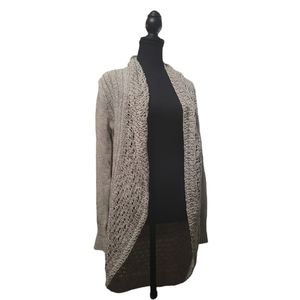 EDDIE BAUER Women’s Long Beige Shawl Cardigan Sweater Sz Large chunky knit